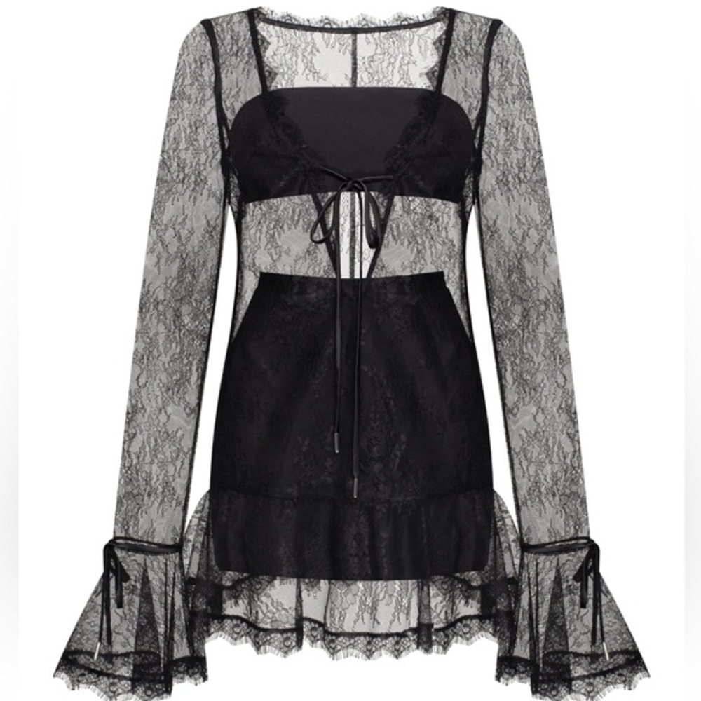 NWT Milla Alluring semi-transparent lace mini dress in black, Xo Xo